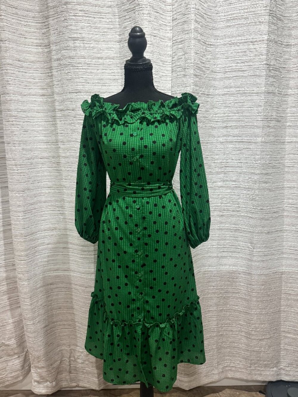 Who What Wear Green Polka Dot Dress Size XS